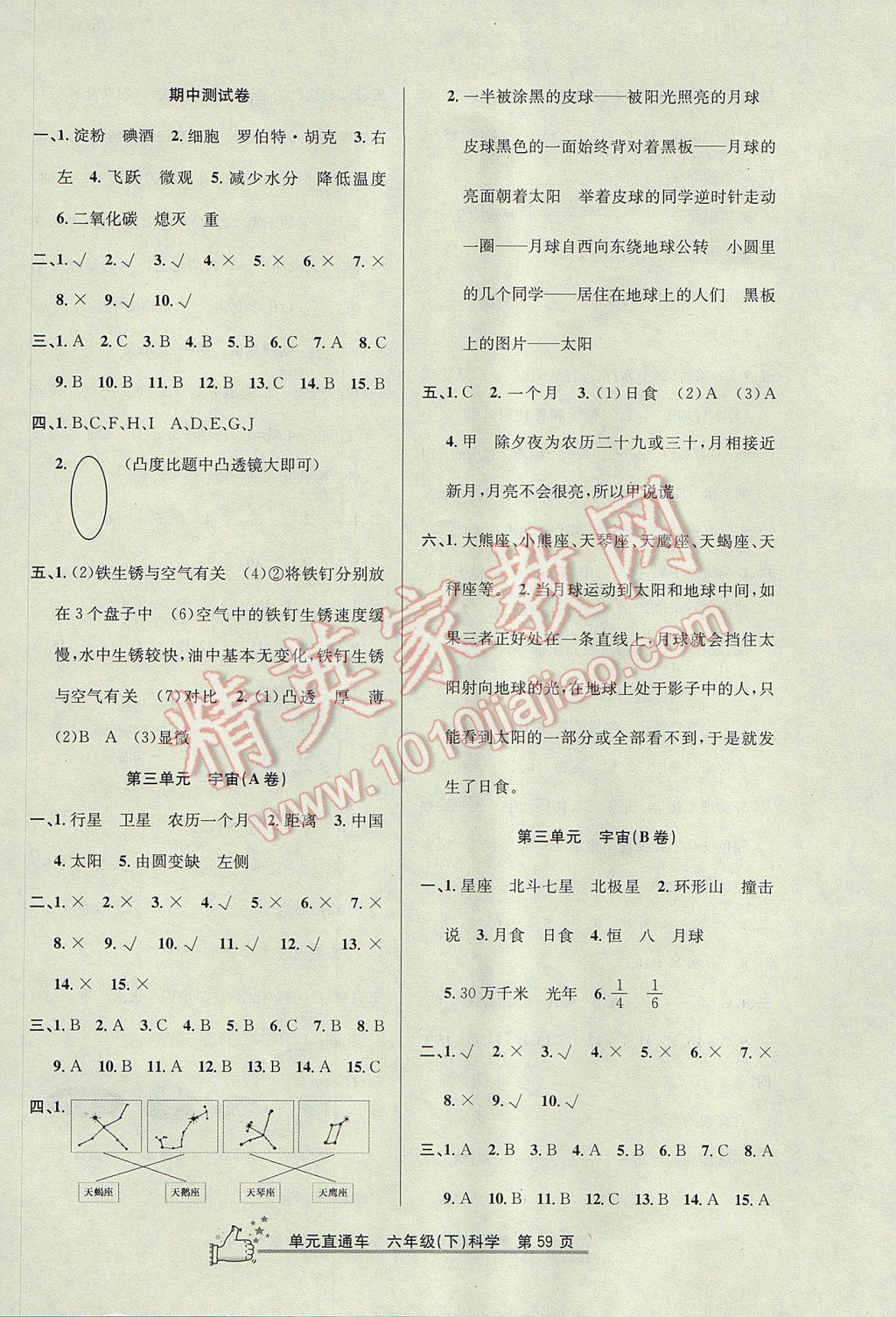 2017年開源圖書單元直通車六年級科學下冊教科版 參考答案第3頁