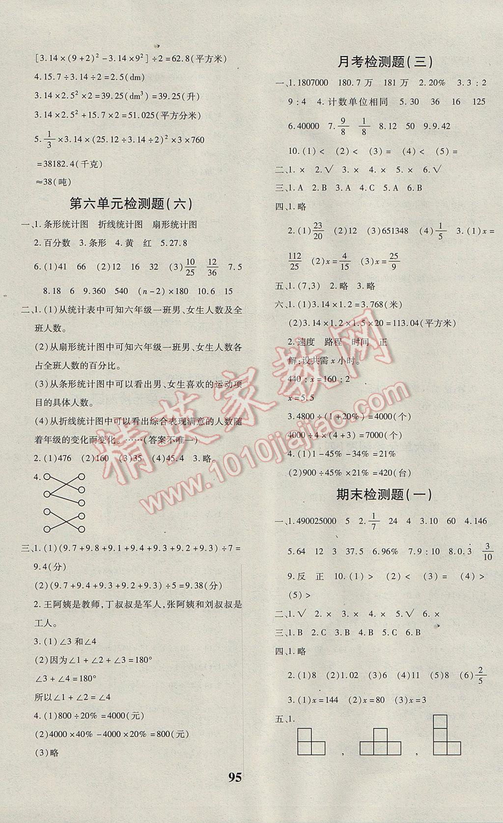 2017年教育世家状元卷六年级数学下册人教版 参考答案第7页