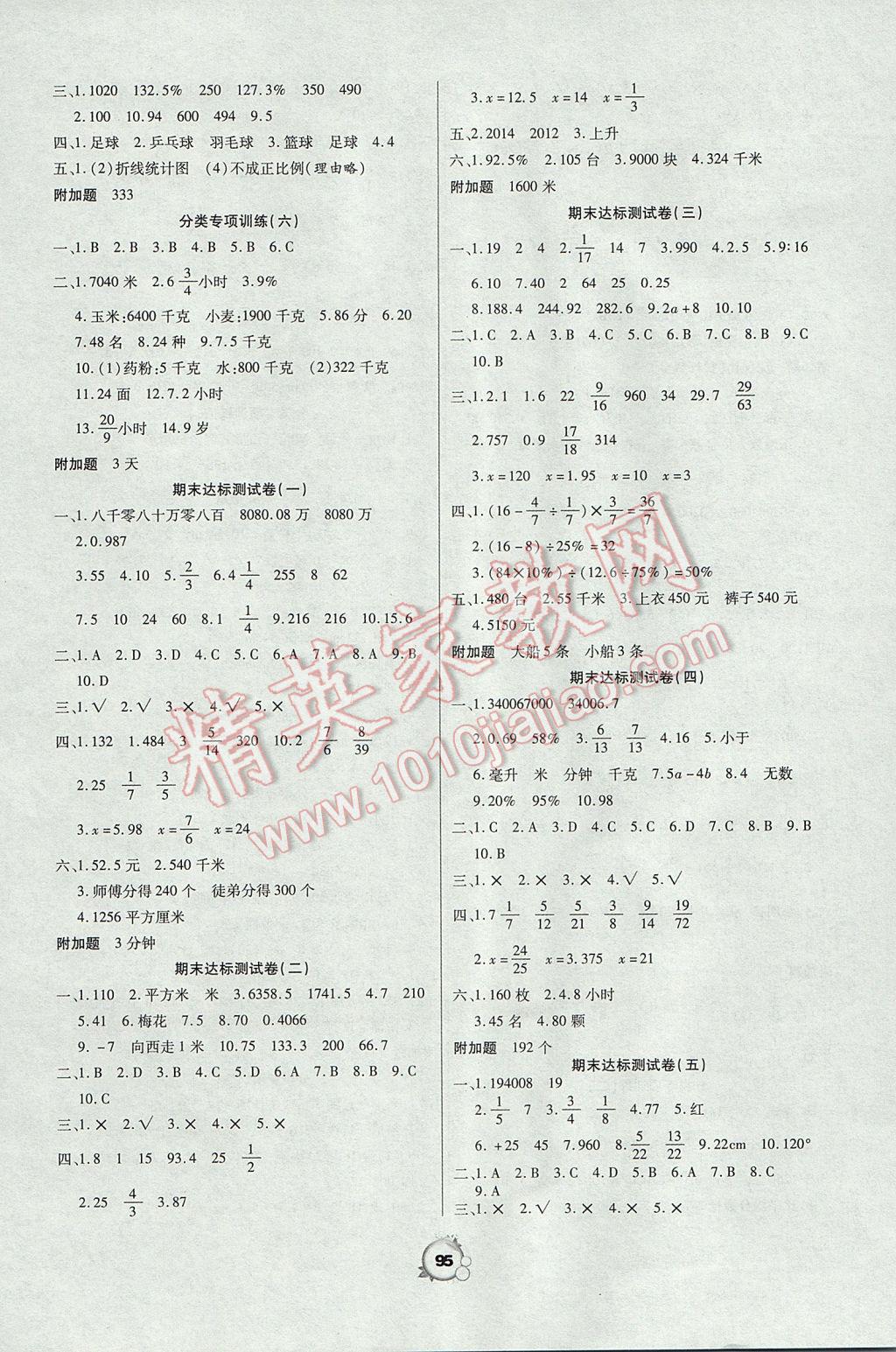 2017年一线名师全优冲刺100分六年级数学下册北师大版 参考答案第3页