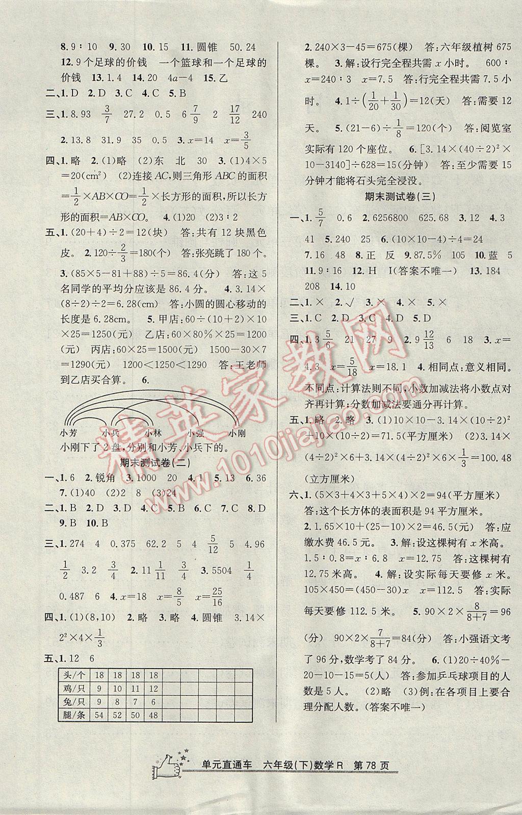 2017年開源圖書單元直通車六年級(jí)數(shù)學(xué)下冊(cè)人教版 參考答案第6頁(yè)