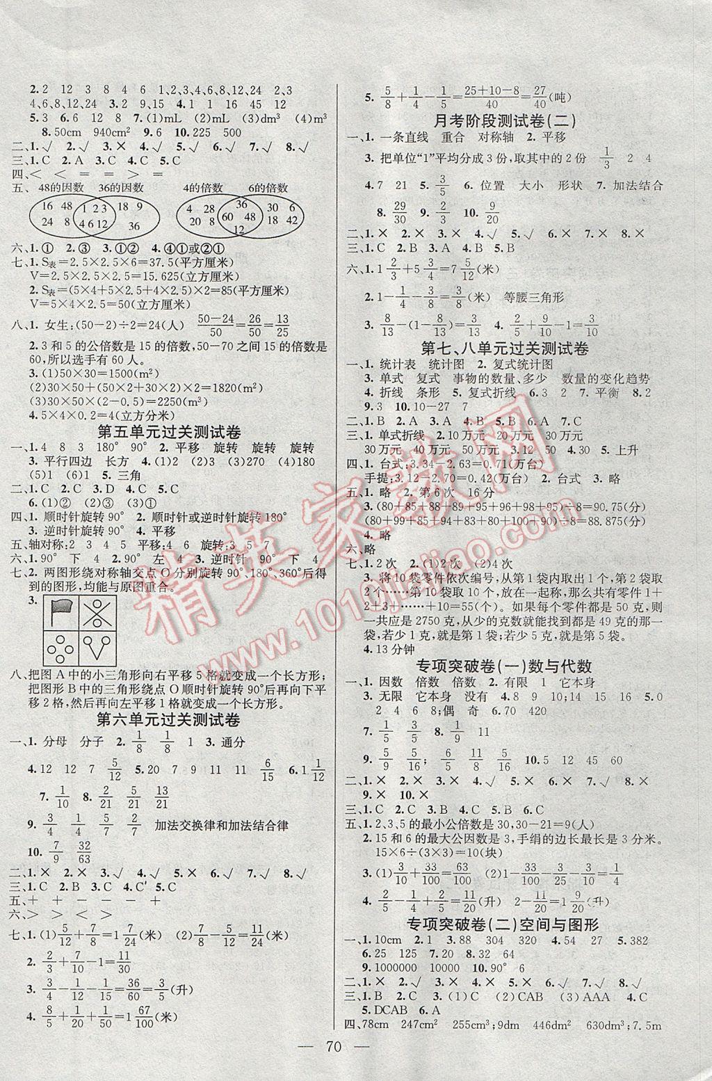 2017年奪冠訓(xùn)練單元期末沖刺100分五年級(jí)數(shù)學(xué)下冊(cè)人教版 參考答案第2頁(yè)