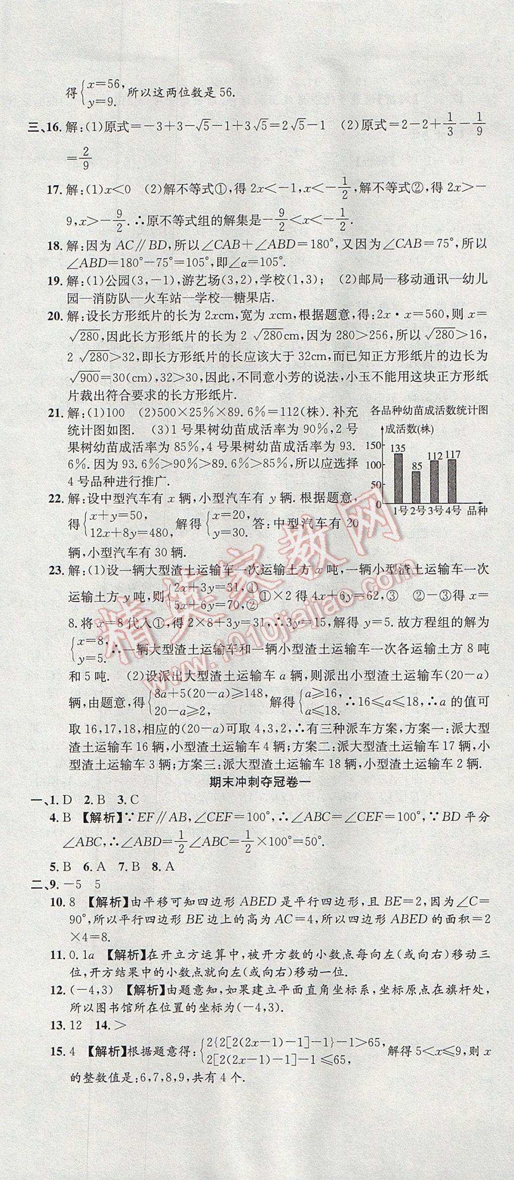 2017年培優(yōu)優(yōu)選卷期末復(fù)習(xí)沖刺卷七年級(jí)數(shù)學(xué)下冊人教版 參考答案第8頁