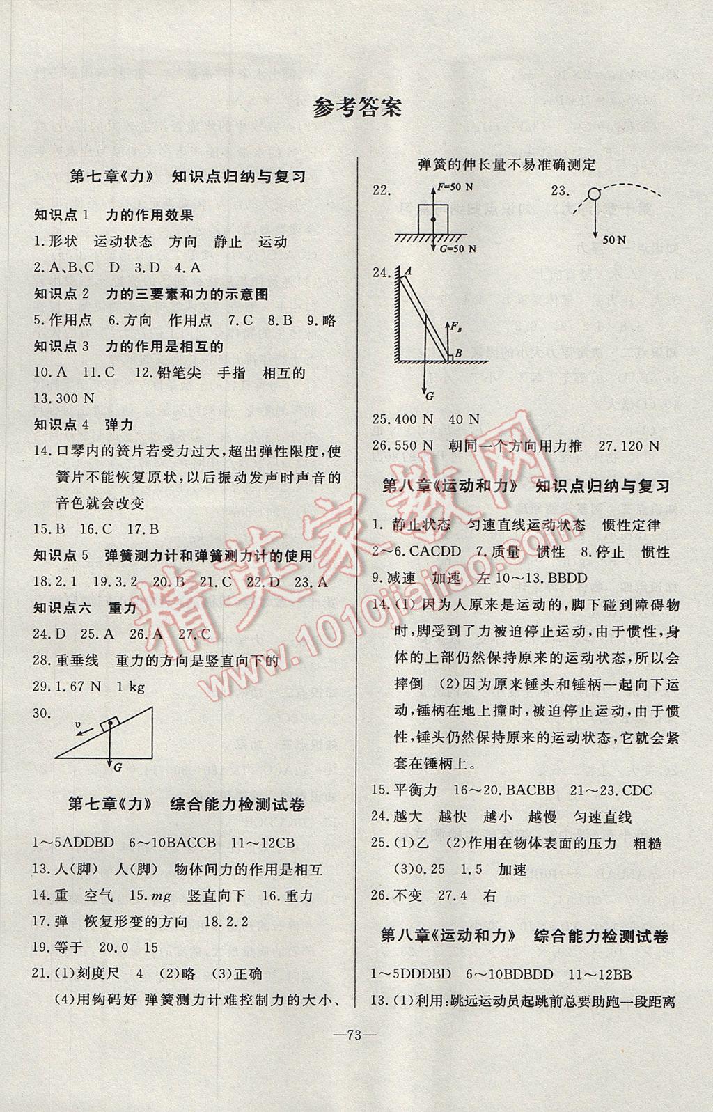 2017年精彩考评单元测评卷八年级物理下册人教版 参考答案第1页