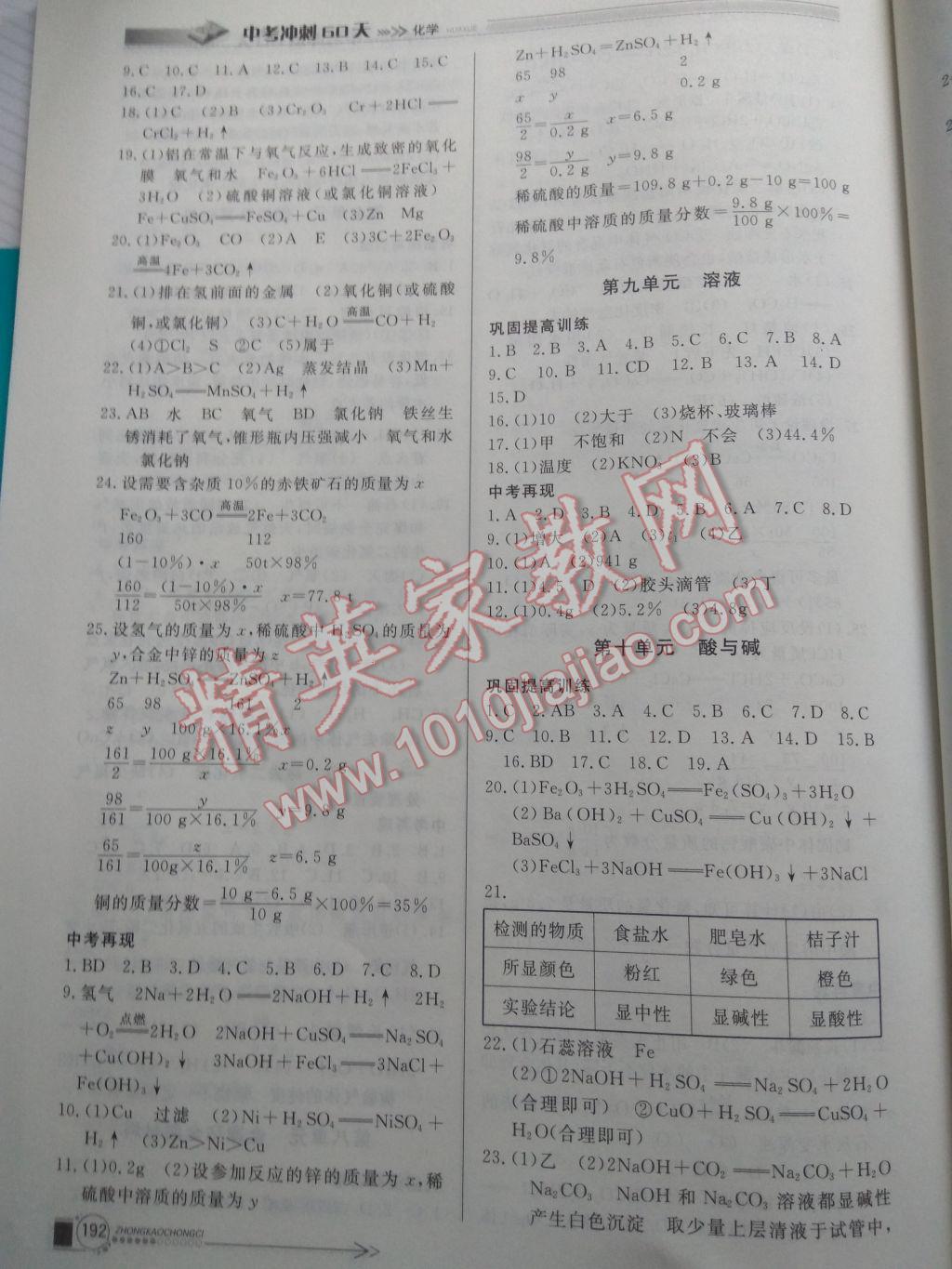 2017年中考沖刺60天化學新疆專用 參考答案第6頁