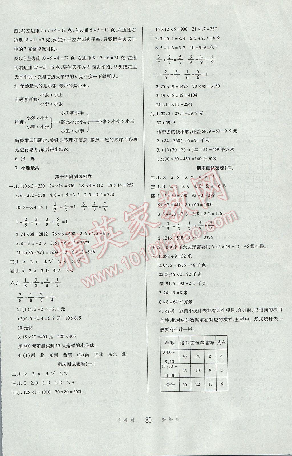 2017年名校秘题小学霸三年级数学下册冀教版 参考答案第4页