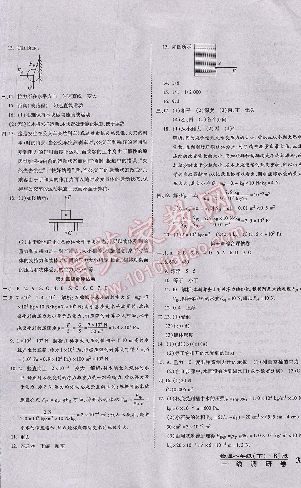 2017年一線(xiàn)調(diào)研卷八年級(jí)物理下冊(cè)人教版 參考答案第3頁(yè)