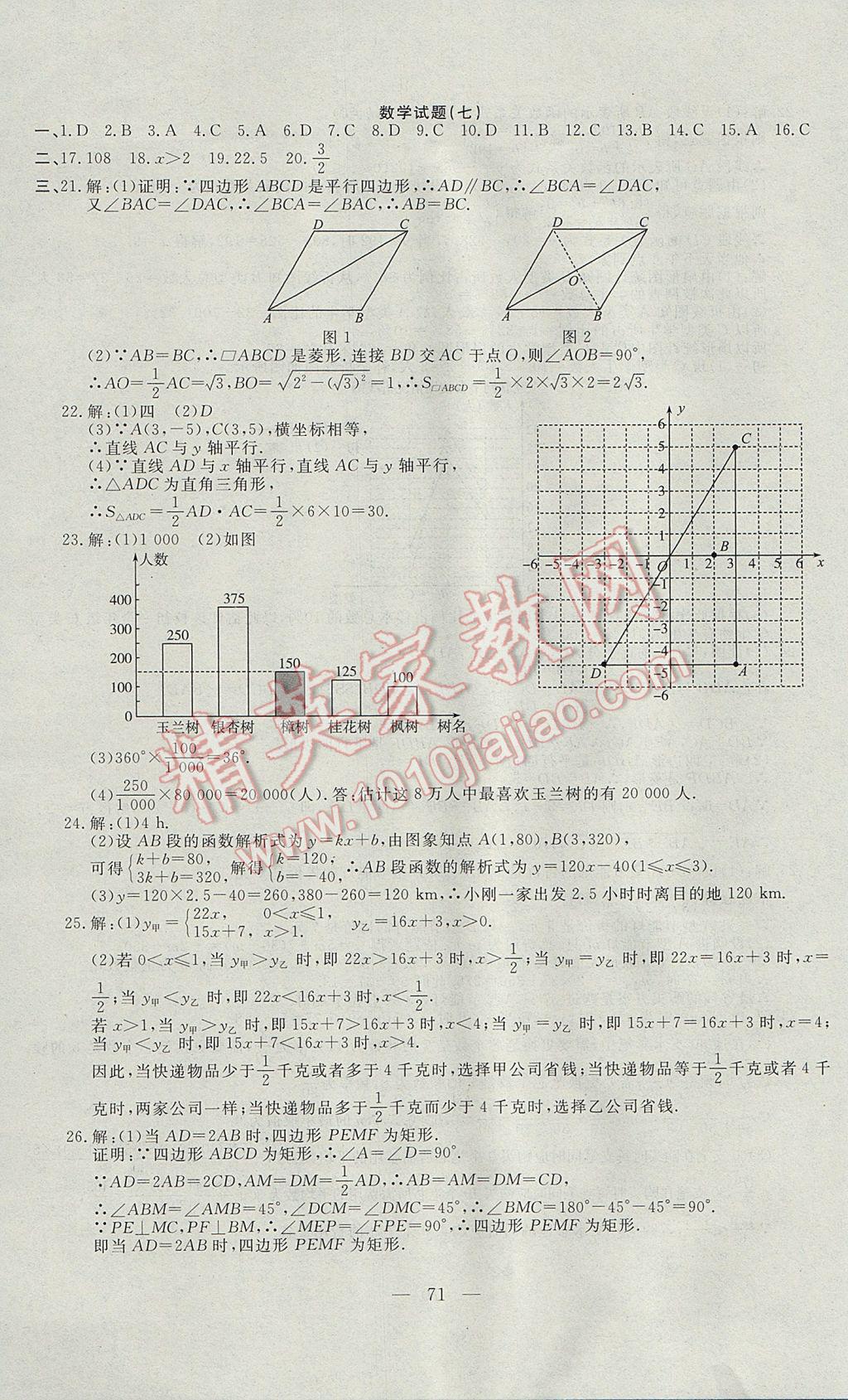 2017年期末快遞黃金8套八年級數(shù)學(xué)下冊冀教版 參考答案第7頁