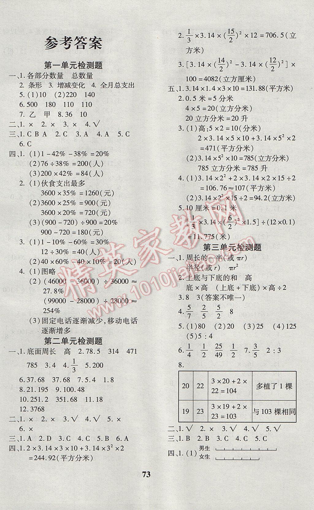 2017年黃岡360度定制密卷六年級數學下冊蘇教版 參考答案第2頁