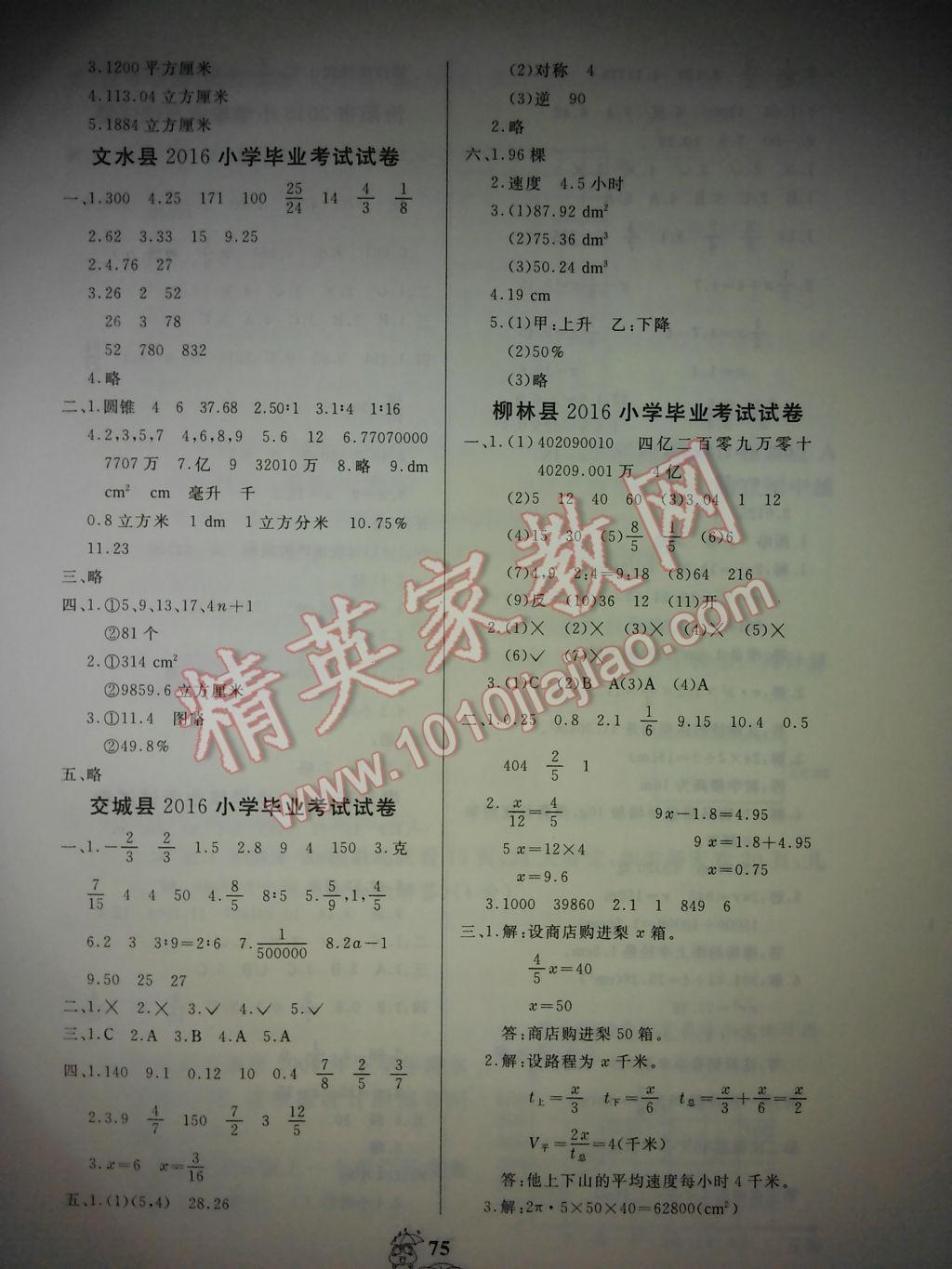 2017年小學畢業(yè)全真模擬試卷數學 參考答案第4頁