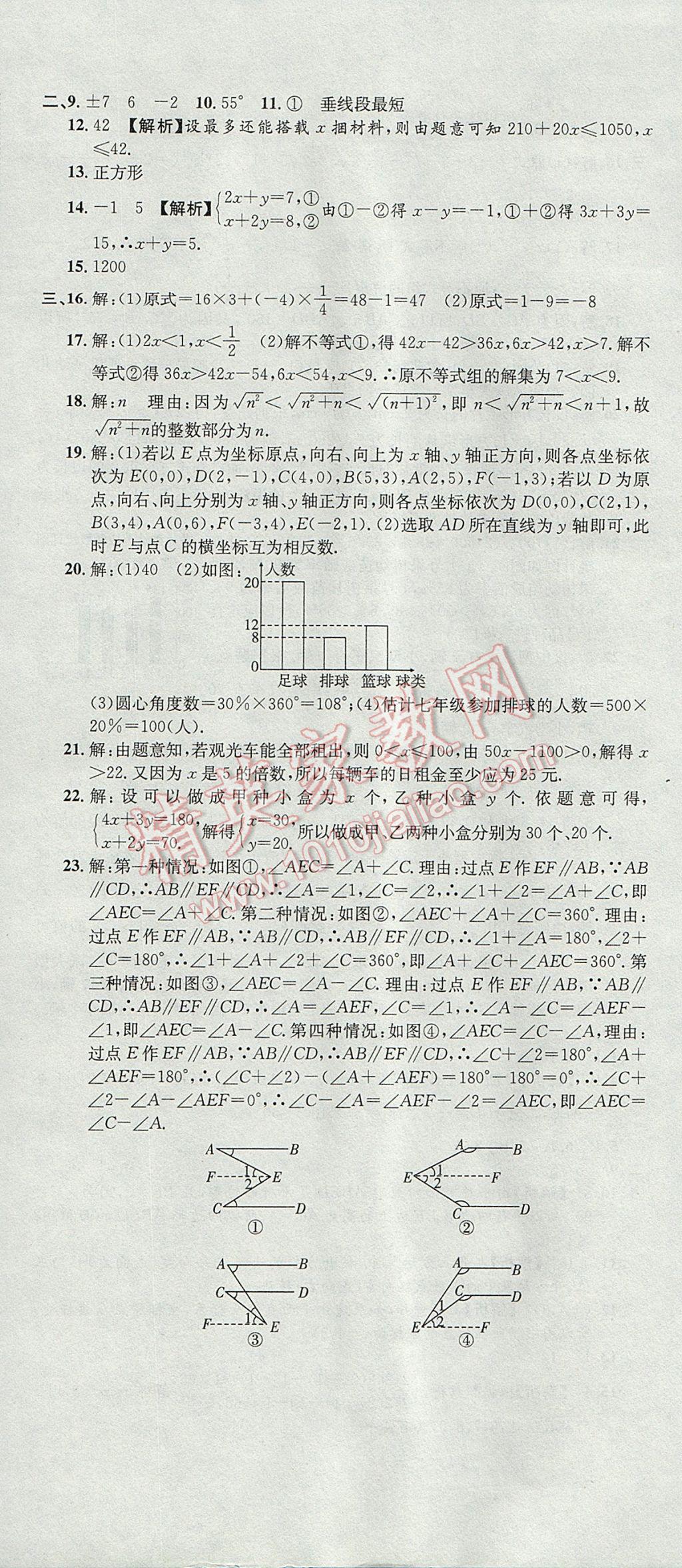 2017年培優(yōu)優(yōu)選卷期末復(fù)習(xí)沖刺卷七年級數(shù)學(xué)下冊人教版 參考答案第11頁