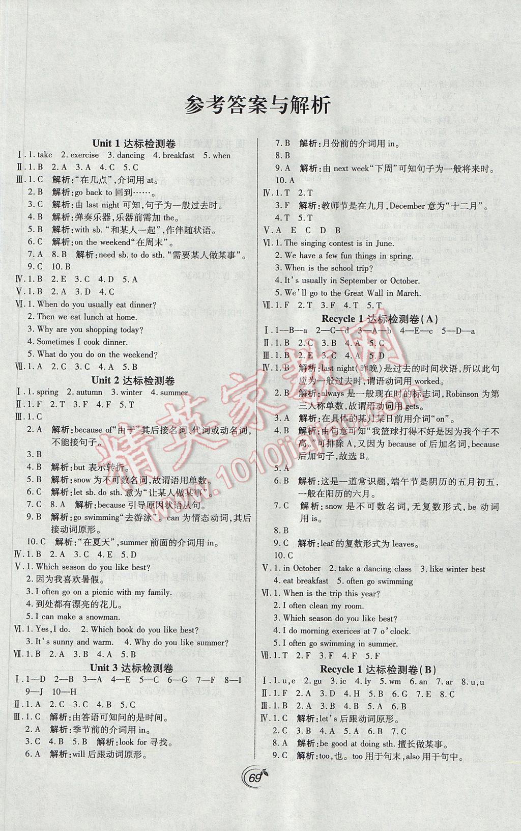 2017年龍門點(diǎn)金卷五年級(jí)英語下冊(cè)人教PEP版 參考答案第2頁