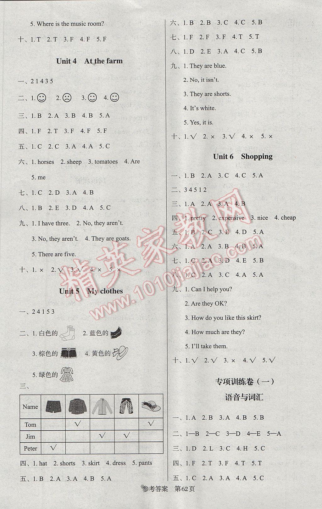 2017年黃岡名卷四年級英語下冊人教PEP版三起 參考答案第2頁