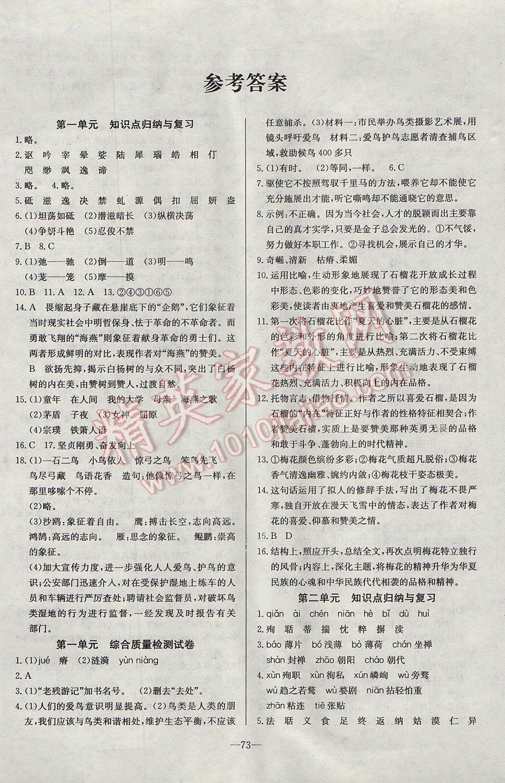 2017年精彩考評(píng)單元測(cè)評(píng)卷八年級(jí)語(yǔ)文下冊(cè)江蘇版 參考答案第1頁(yè)