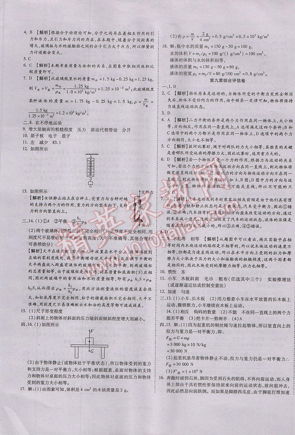 2017年一線調(diào)研卷八年級(jí)物理下冊(cè)蘇教版 參考答案第6頁