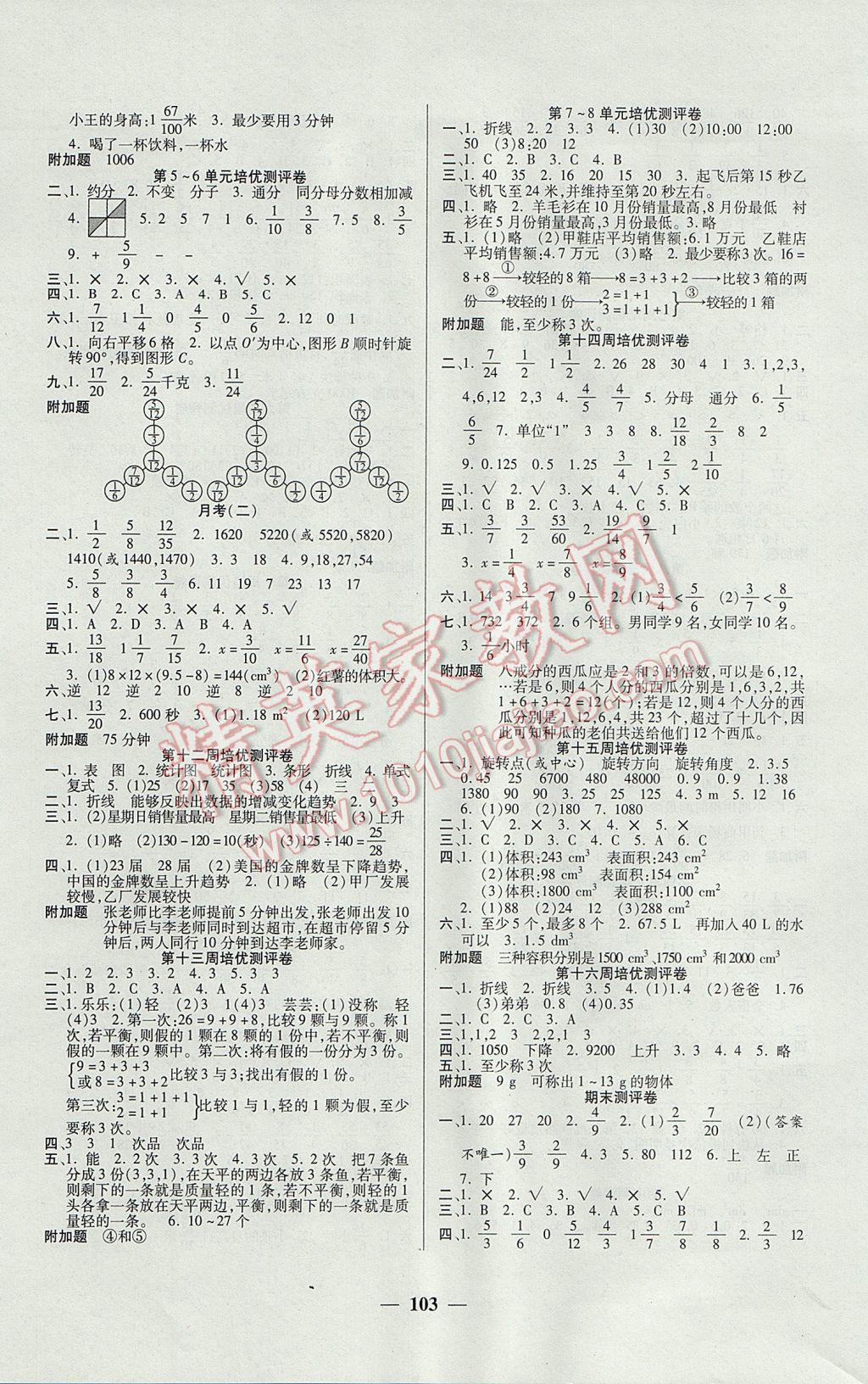 2017年龐大教育培優(yōu)名卷五年級(jí)數(shù)學(xué)下冊(cè)A版 參考答案第3頁(yè)