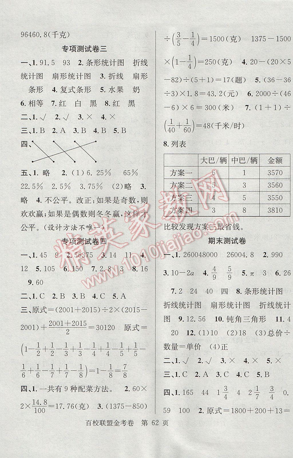 2017年百校聯(lián)盟金考卷六年級(jí)數(shù)學(xué)下冊(cè)北師大版 參考答案第6頁(yè)