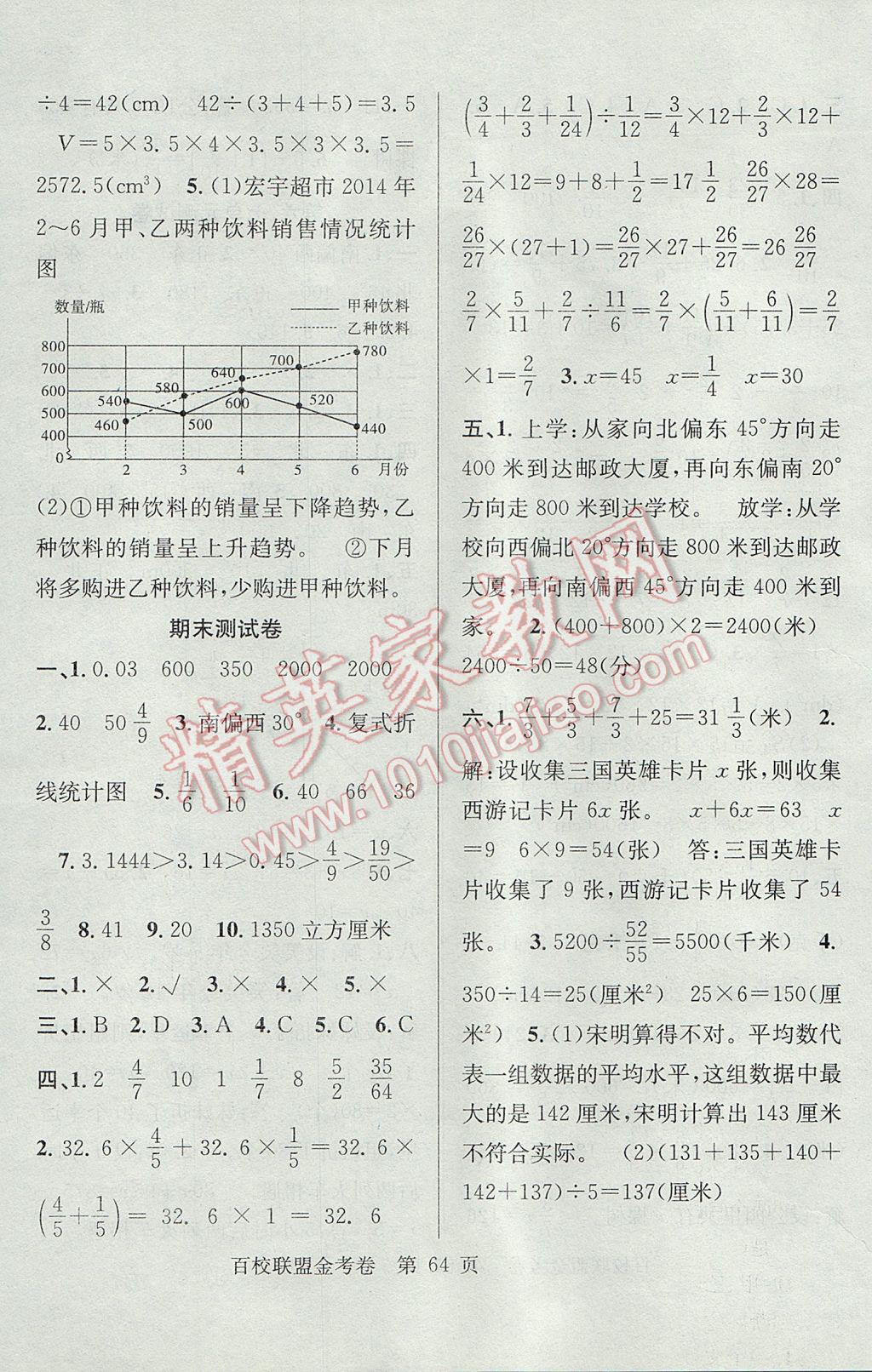 2017年百校联盟金考卷五年级数学下册北师大版 参考答案第8页