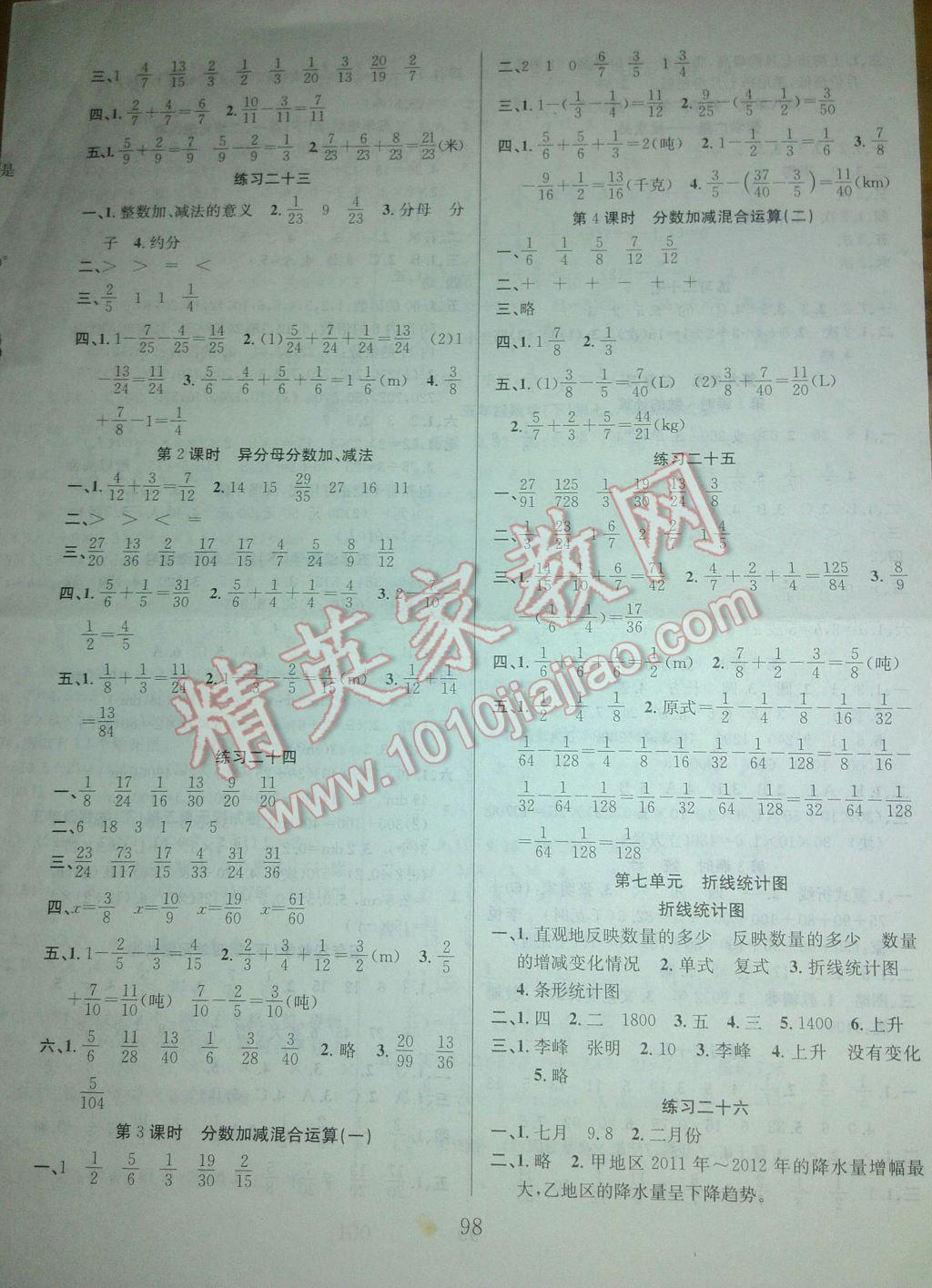 2017年陽光課堂課時作業(yè)五年級數(shù)學(xué)下冊人教版 參考答案第6頁