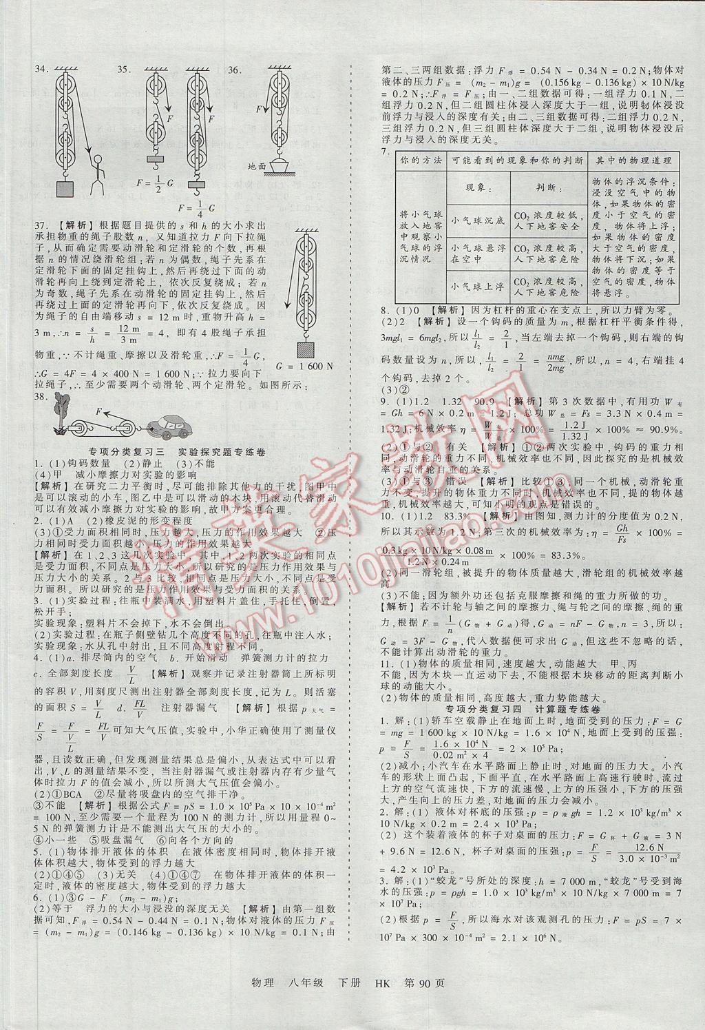 2017年王朝霞考點梳理時習卷八年級物理下冊滬科版 參考答案第14頁