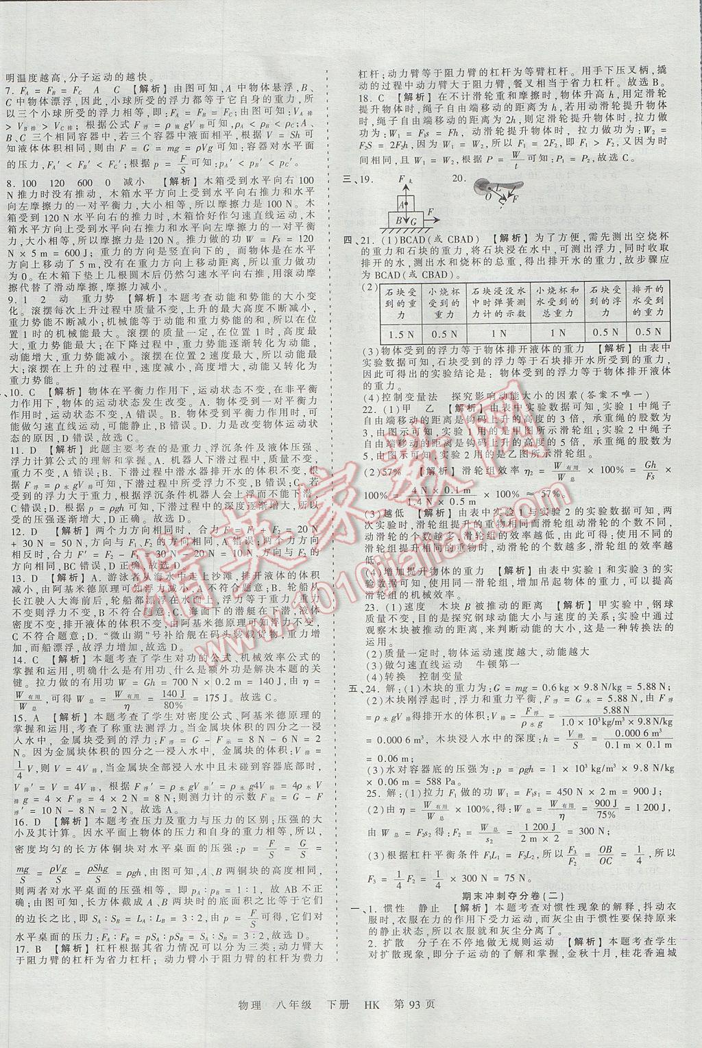 2017年王朝霞考點(diǎn)梳理時習(xí)卷八年級物理下冊滬科版 參考答案第17頁