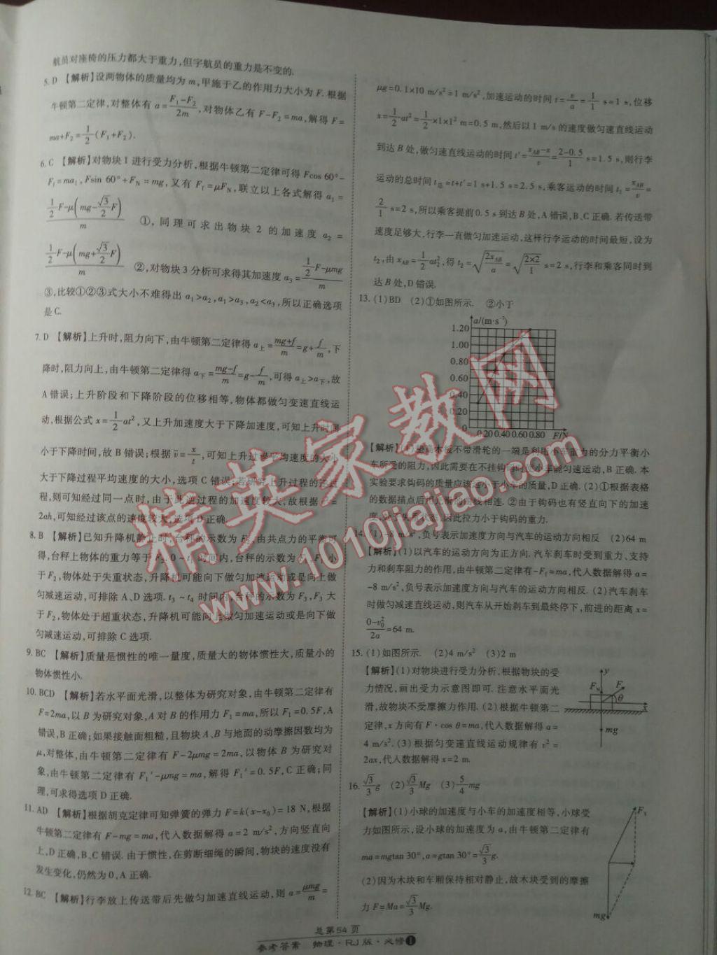 萬(wàn)向思維百?gòu)?qiáng)名校統(tǒng)一卷物理必修1人教版 參考答案第10頁(yè)