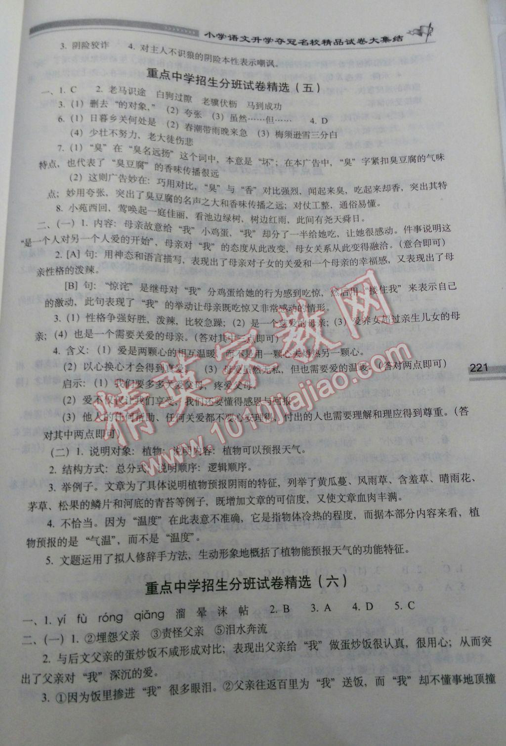 2017年小学语文升学夺冠名校精品试卷大集结 参考答案第19页