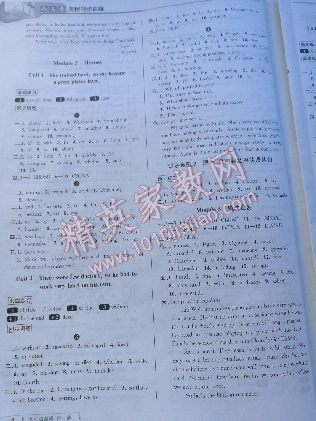 2017年教與學(xué)課程同步講練九年級英語全一冊外研版 參考答案第3頁