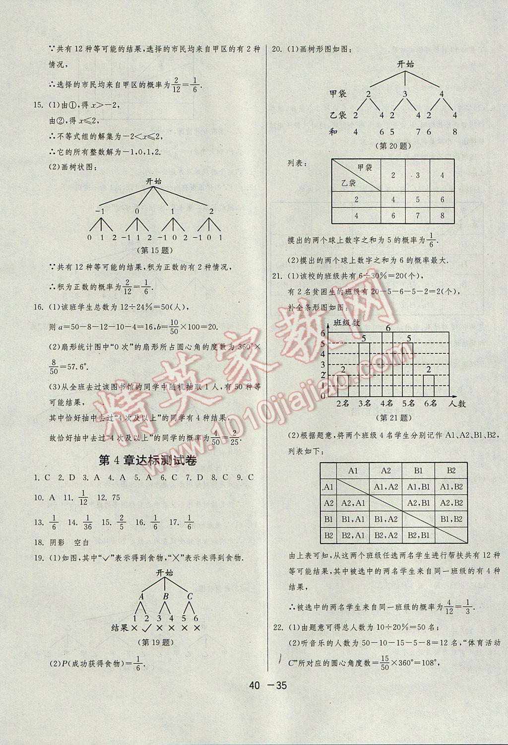 2017年1课3练单元达标测试九年级数学上册苏科版 参考答案第35页