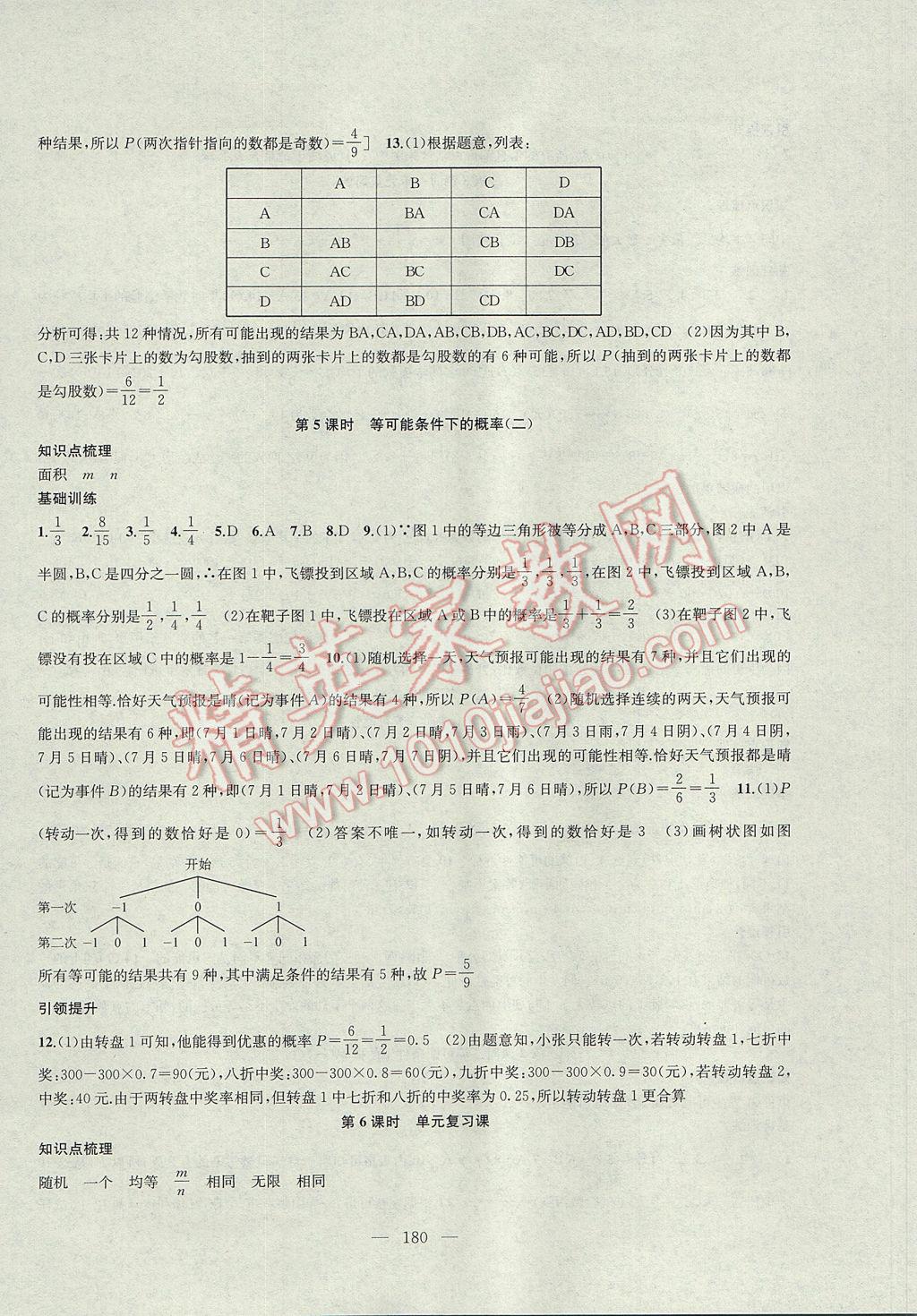 2017年金钥匙1加1课时作业加目标检测九年级数学上册江苏版 参考答案第24页