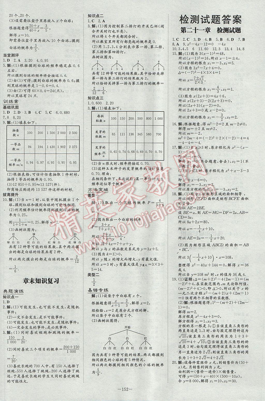 2017年初中同步学习导与练导学探究案九年级数学上册 参考答案第20页