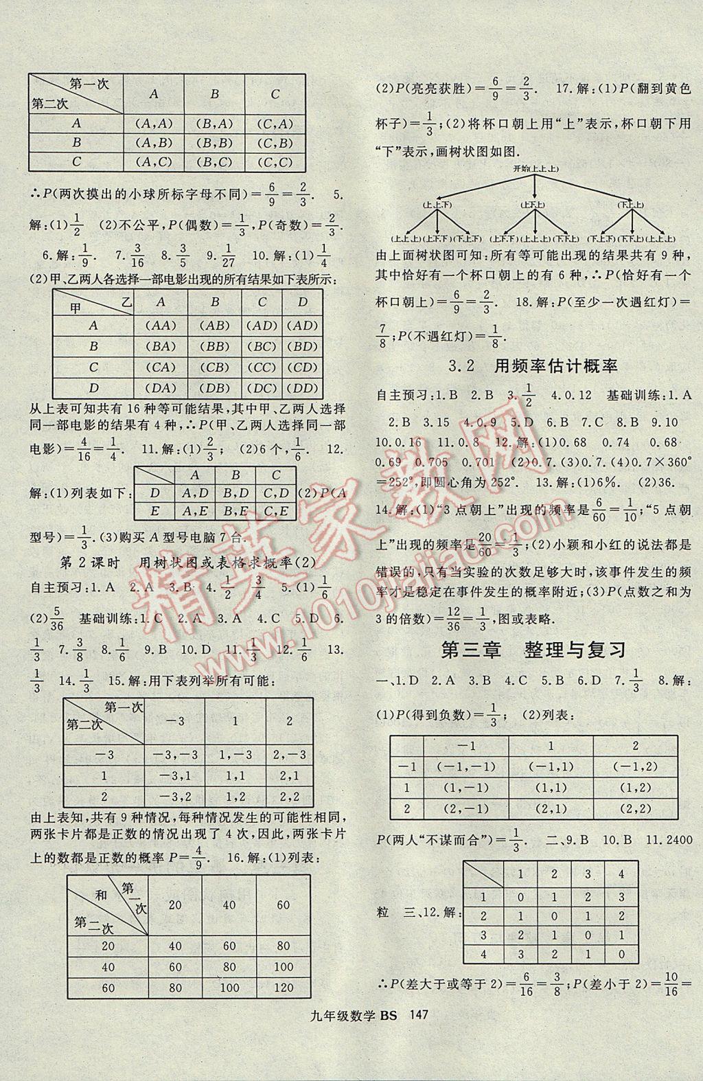 2017年名師大課堂九年級數(shù)學(xué)上冊北師大版 參考答案第7頁