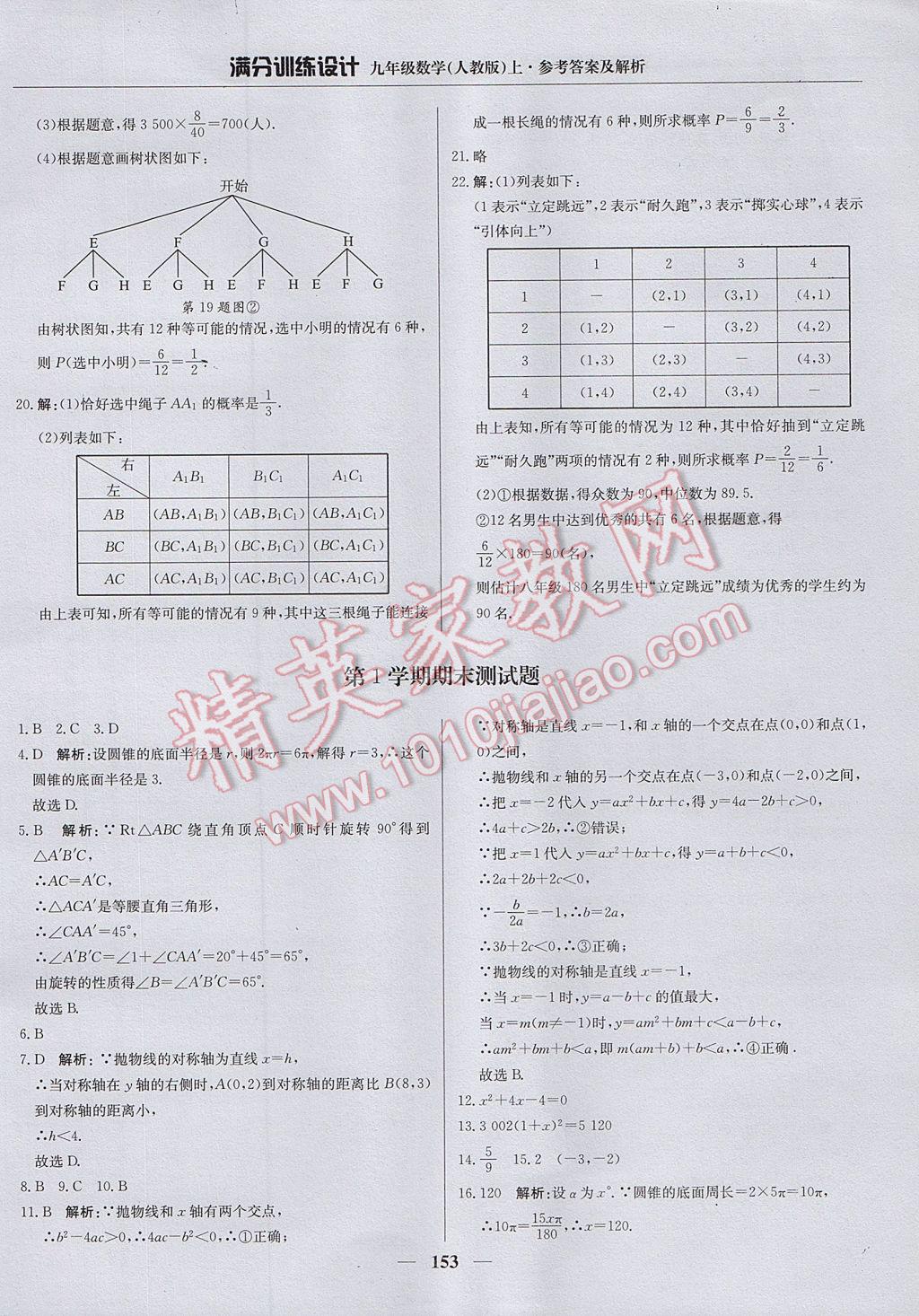 2017年滿分訓練設計九年級數(shù)學上冊人教版 參考答案第42頁