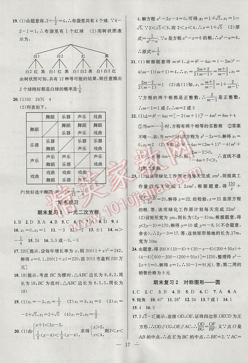 2017年提優(yōu)訓(xùn)練非常階段123九年級數(shù)學(xué)上冊江蘇版 參考答案第17頁