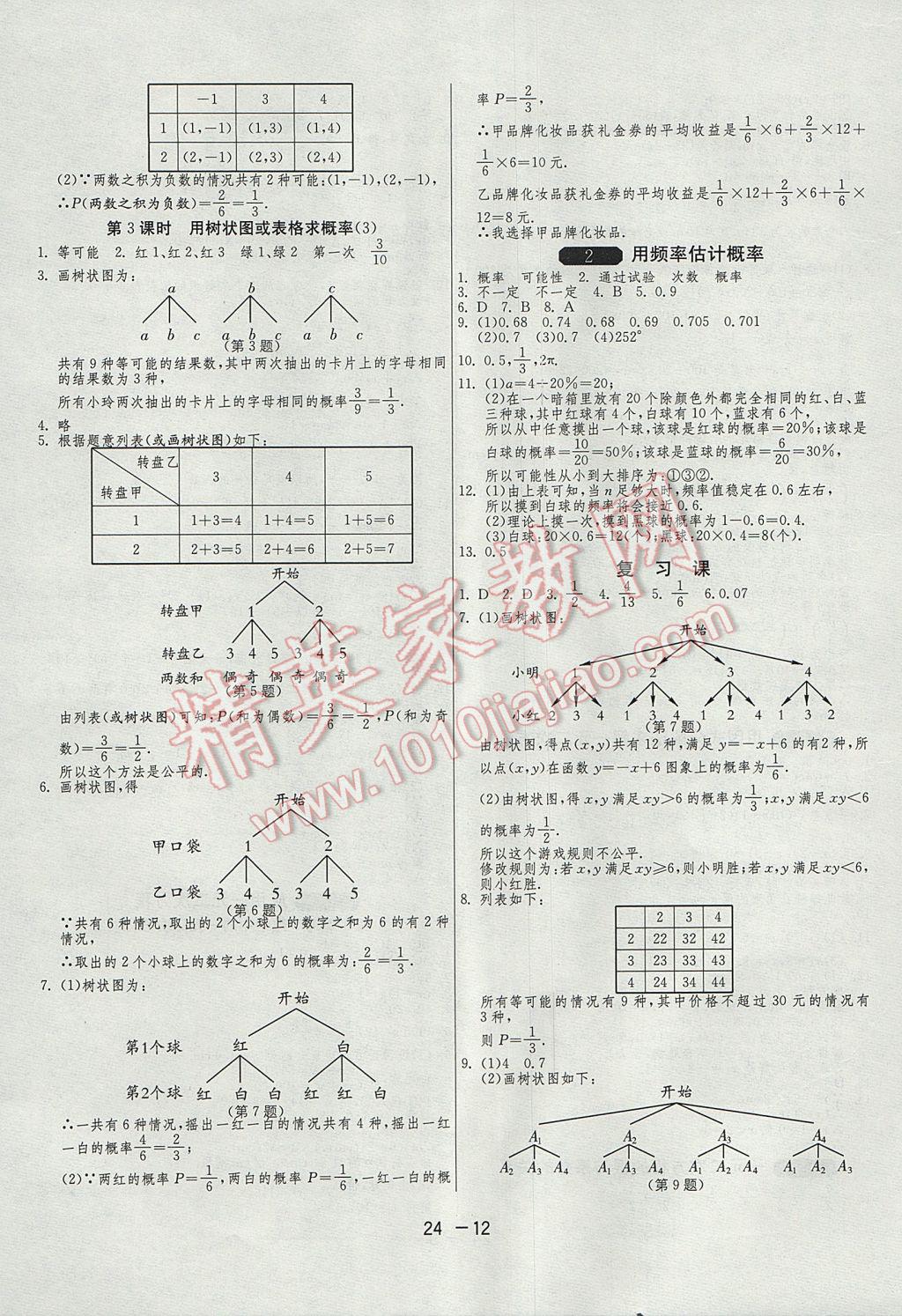 2017年1課3練單元達(dá)標(biāo)測(cè)試九年級(jí)數(shù)學(xué)上冊(cè)北師大版 參考答案第12頁(yè)