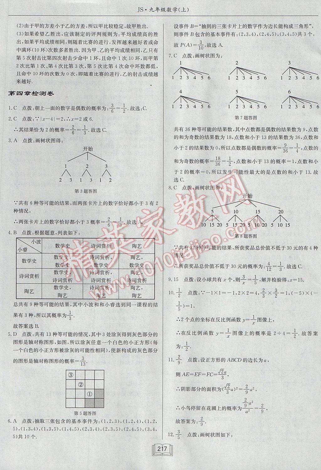 2017年启东中学作业本九年级数学上册江苏版 参考答案第53页