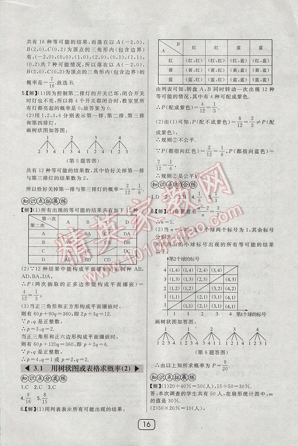 2017年北大绿卡九年级数学上册北师大版 参考答案第30页