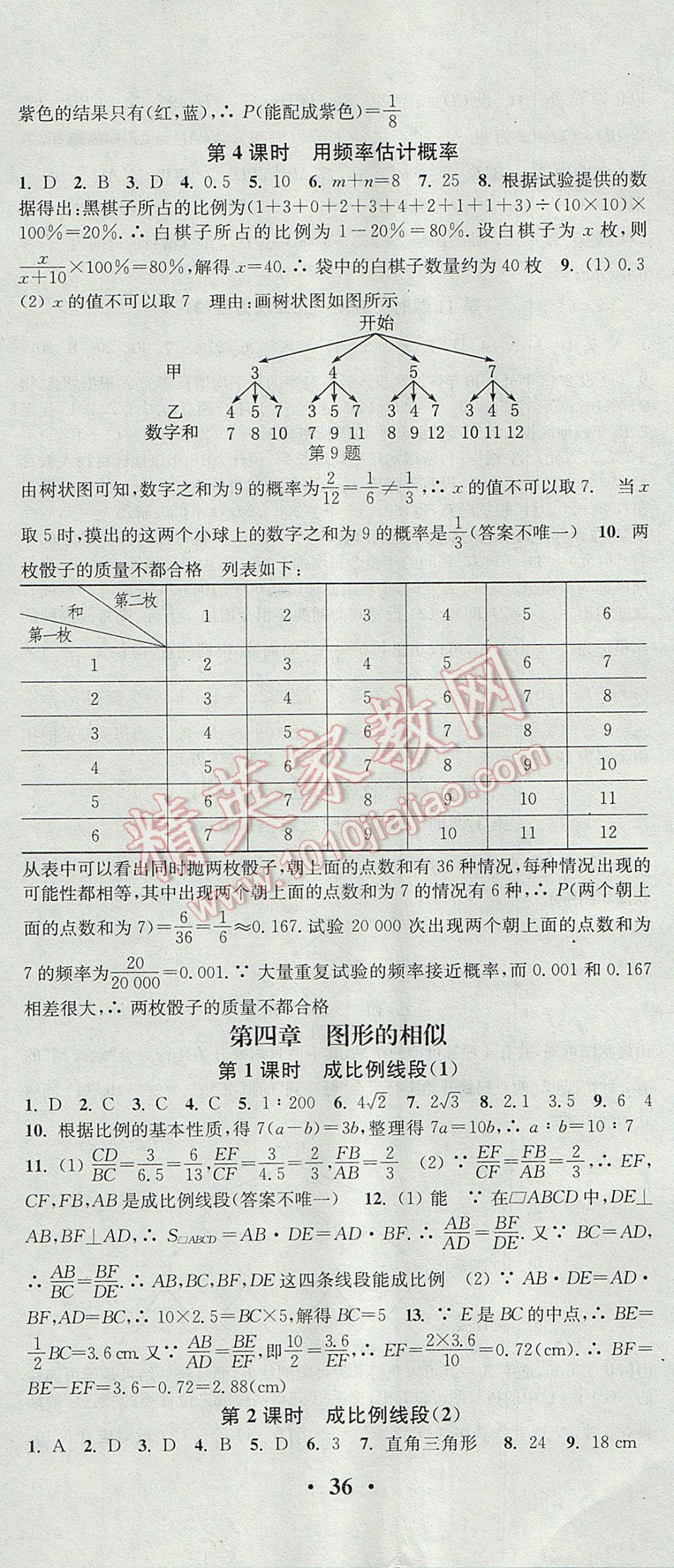 2017年通城学典活页检测九年级数学上册北师大版 参考答案第11页