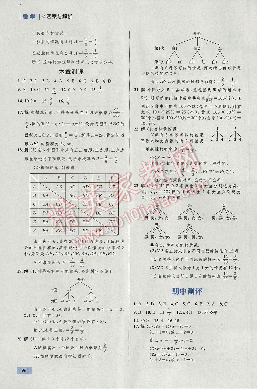 2017年初中同步學(xué)考優(yōu)化設(shè)計(jì)九年級數(shù)學(xué)上冊北師大版 參考答案第14頁