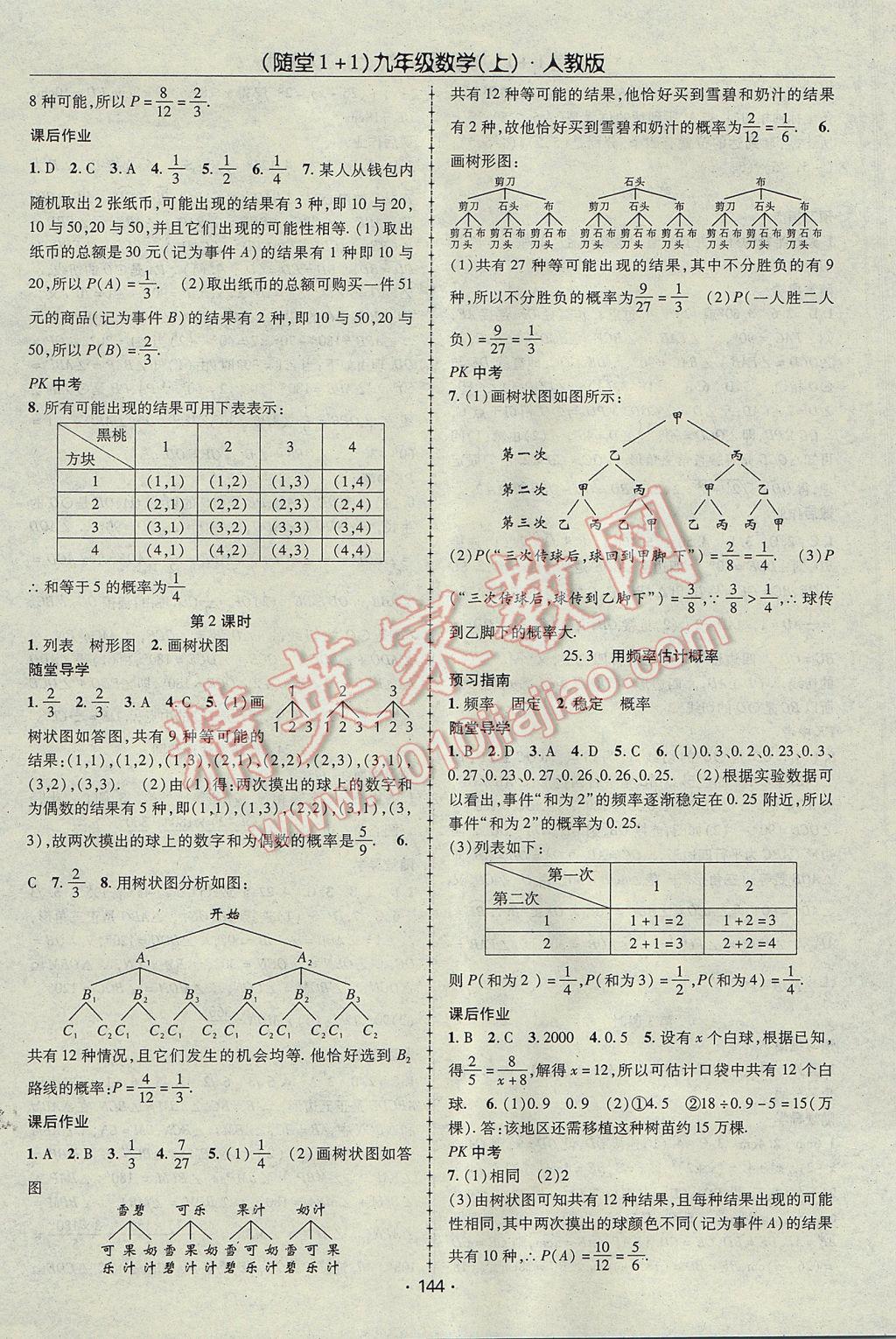 2017年随堂1加1导练九年级数学上册人教版 参考答案第16页