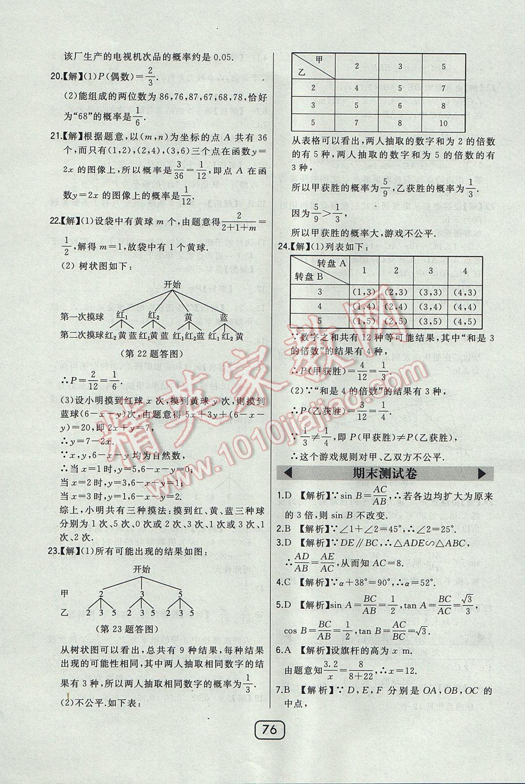 2017年北大綠卡九年級(jí)數(shù)學(xué)上冊(cè)華師大版 參考答案第59頁