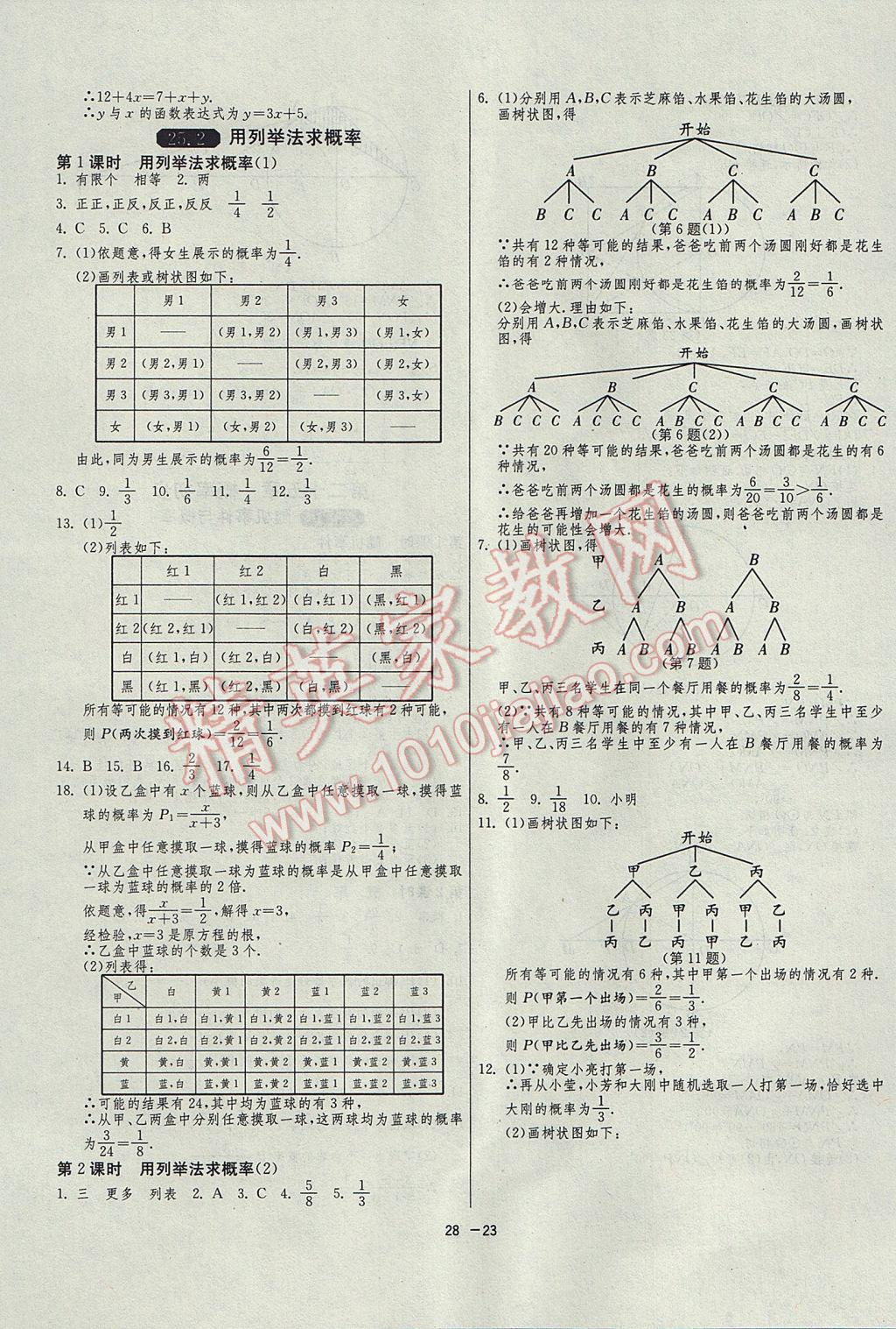 2017年1課3練單元達(dá)標(biāo)測試九年級(jí)數(shù)學(xué)上冊(cè)人教版 參考答案第23頁