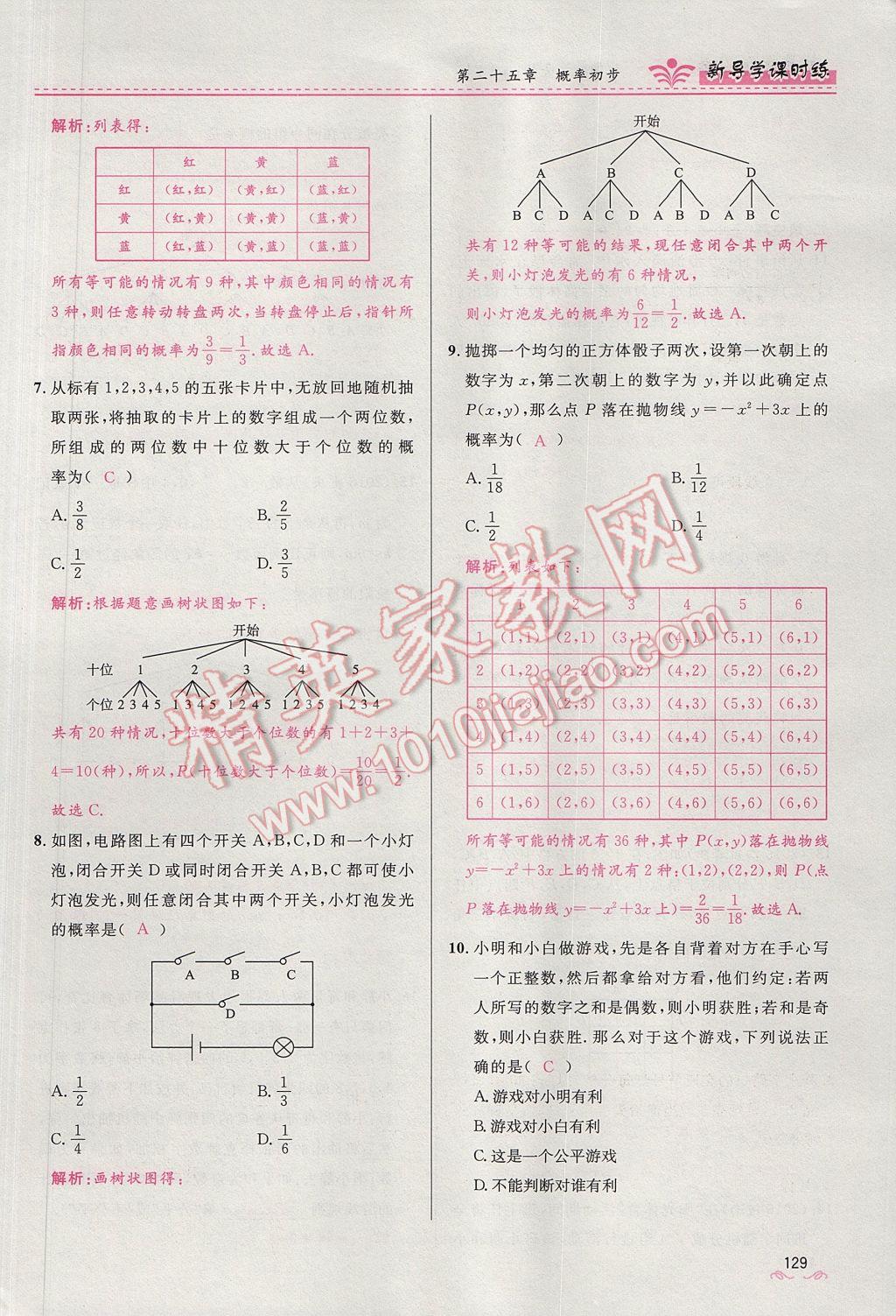 2017年夺冠百分百新导学课时练九年级数学上册人教版 第二十五章 概率初步第124页