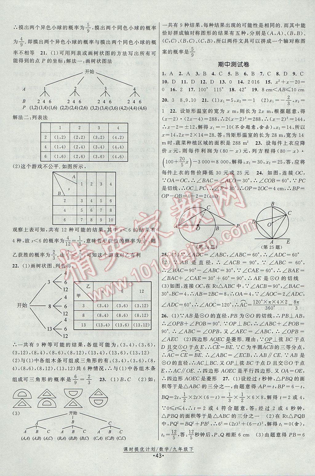 2017年課時提優(yōu)計劃作業(yè)本九年級數(shù)學(xué)上冊蘇科版 參考答案第19頁