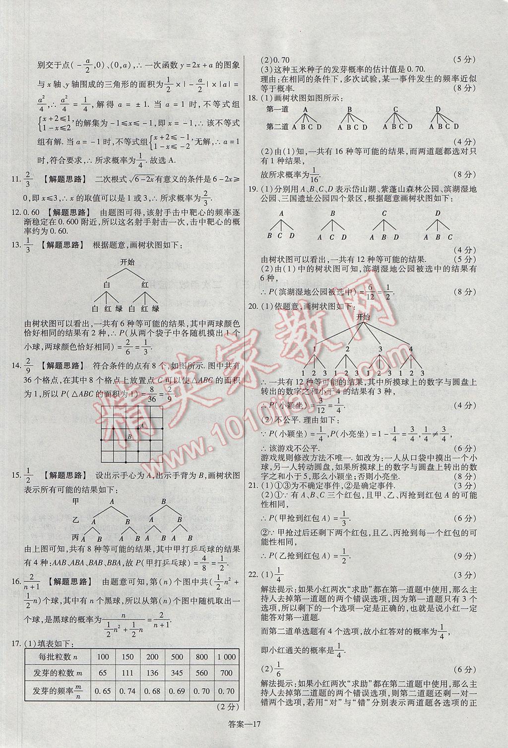 2017年金考卷活页题选九年级数学上册人教版 参考答案第17页