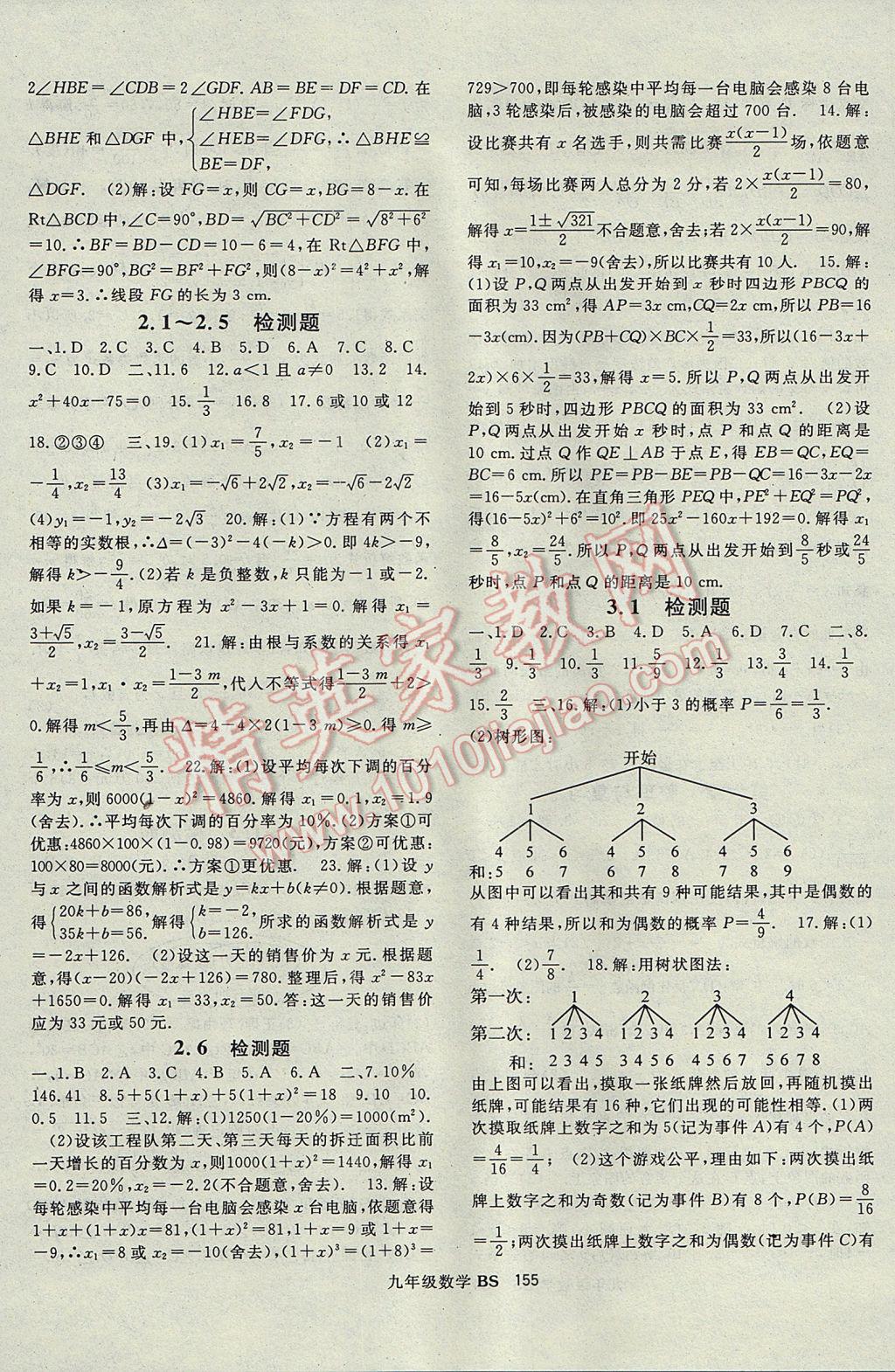 2017年名師大課堂九年級(jí)數(shù)學(xué)上冊(cè)北師大版 參考答案第15頁