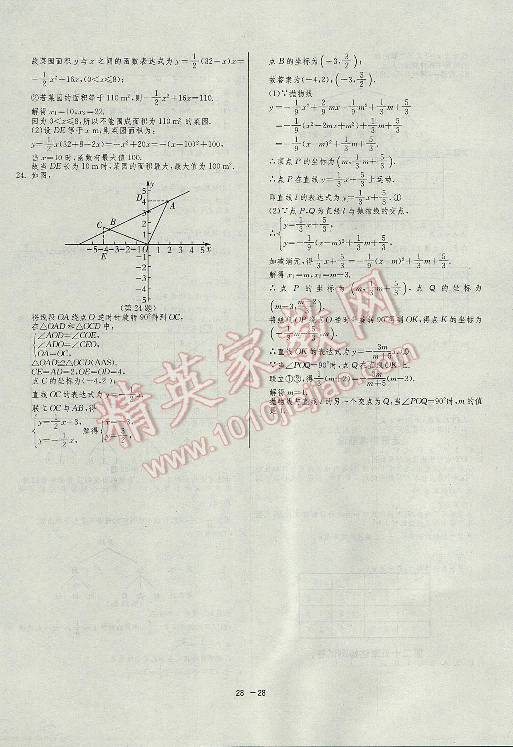 2017年1課3練單元達(dá)標(biāo)測試九年級數(shù)學(xué)上冊人教版 參考答案第28頁