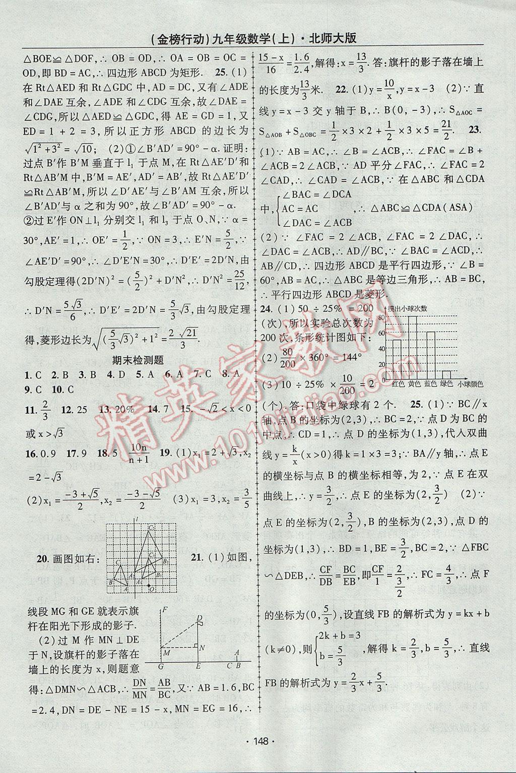 2017年金榜行动课时导学案九年级数学上册北师大版 参考答案第24页