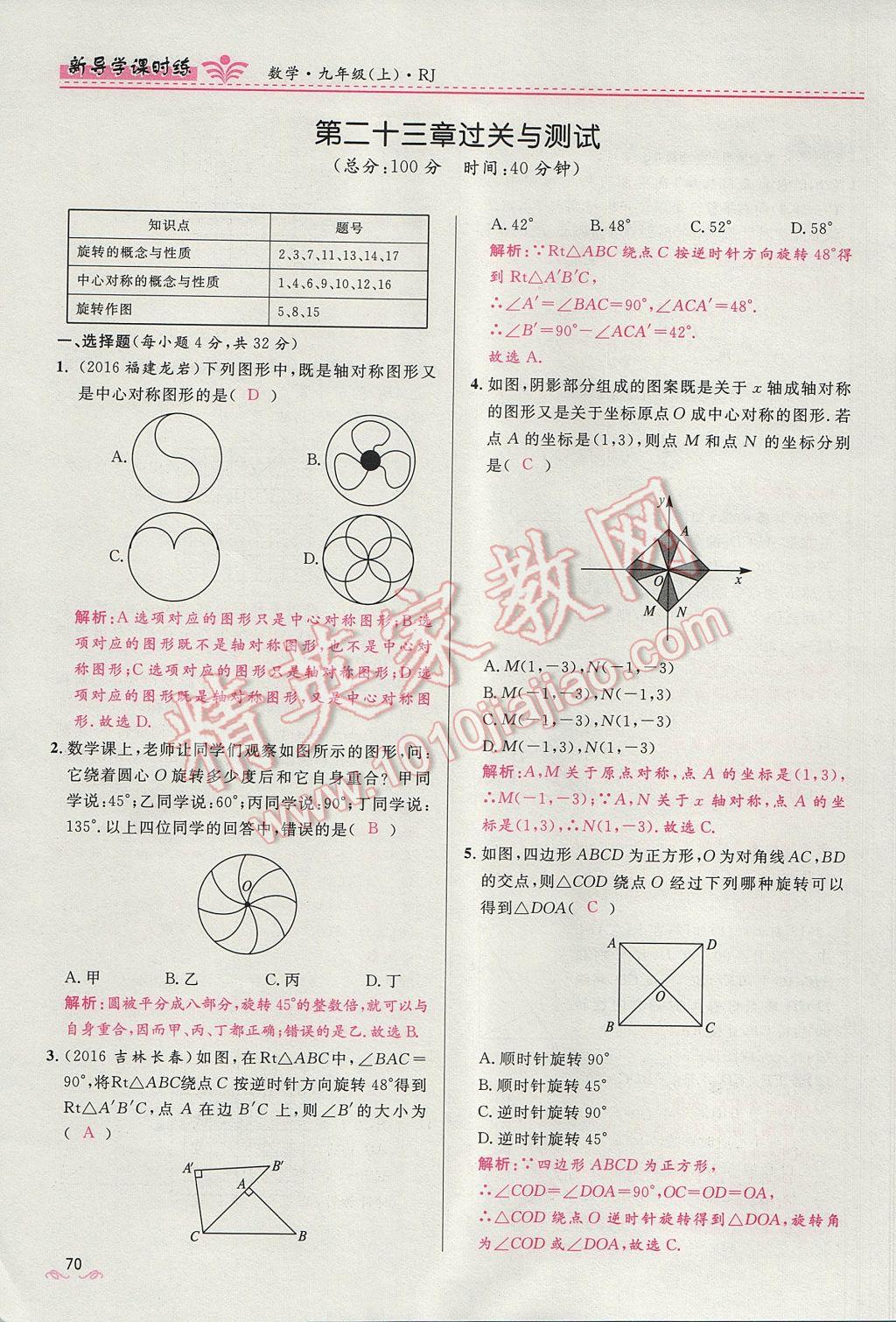 2017年奪冠百分百新導(dǎo)學(xué)課時練九年級數(shù)學(xué)上冊人教版 第二十三章 旋轉(zhuǎn)第70頁