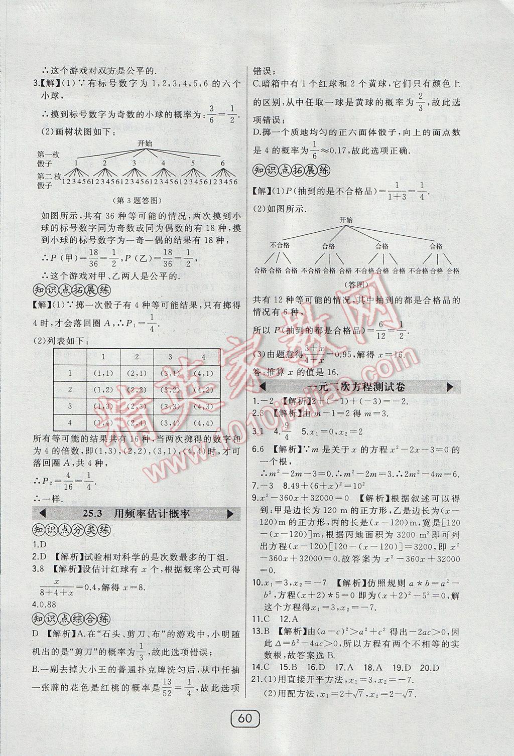 2017年北大绿卡九年级数学上册人教版 参考答案第43页