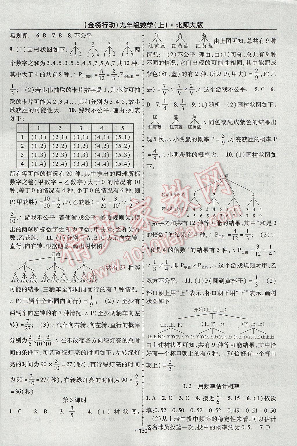 2017年金榜行动课时导学案九年级数学上册北师大版 参考答案第6页